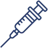IV ketamine treatment icon featuring a blue line drawing of a syringe with a needle attached, symbolizing intravenous administration of ketamine for therapeutic purposes.