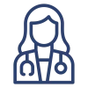 Turnwell Therapists A professional therapist icon, outlined in blue, representing Turnwell Mental Health. The figure wears a lab coat and has a stethoscope draped around the neck, symbolizing compassionate and expert mental health care. The minimalistic design emphasizes accessibility and inclusivity in therapy services.